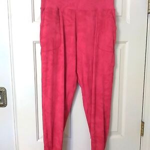 Oalka Women SZ XL Red Leggings with pockets Nylon Spandex